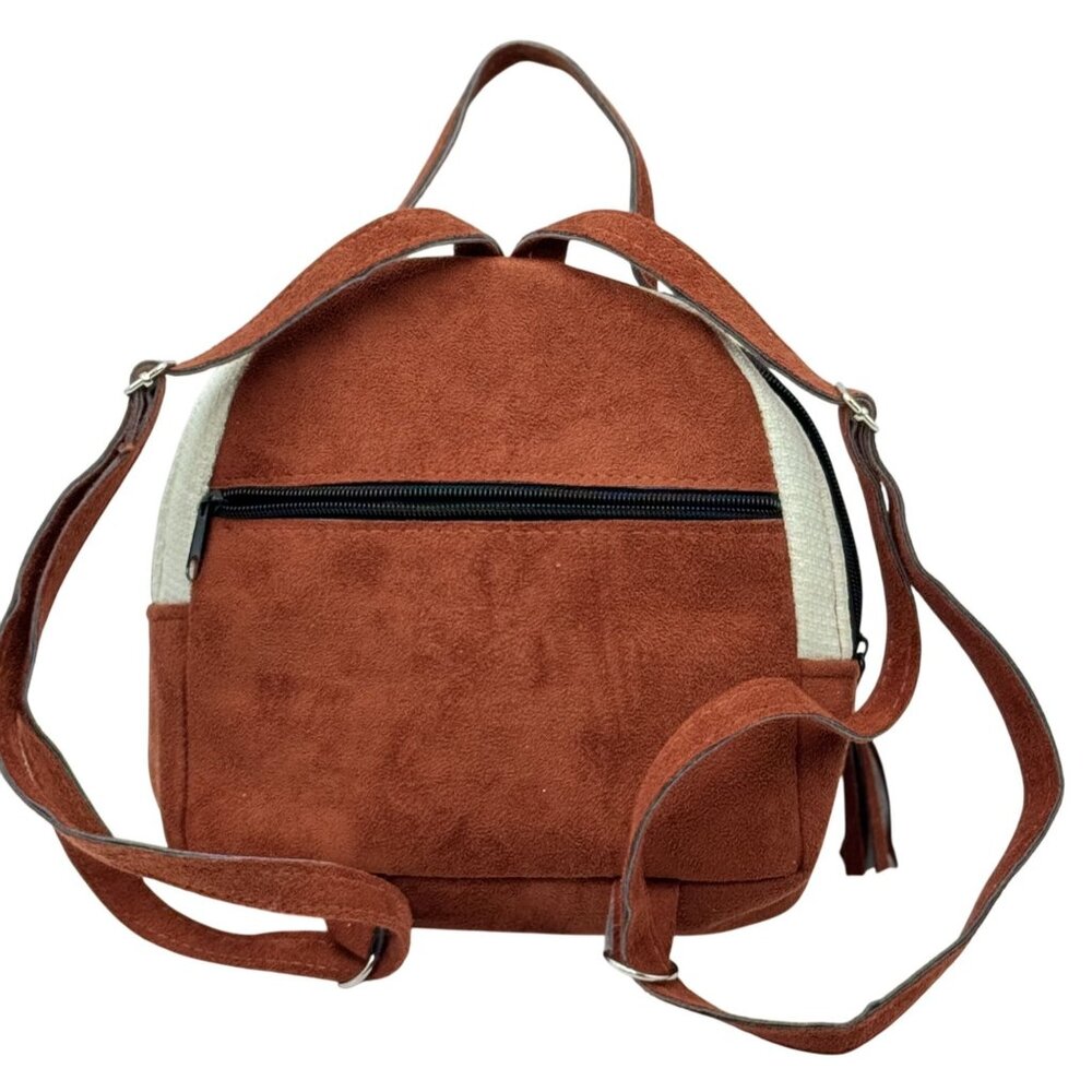 Handmade Guatemala Embroidered Mini Backpack Suede & Woven Fabric Material - Picture 3 of 9